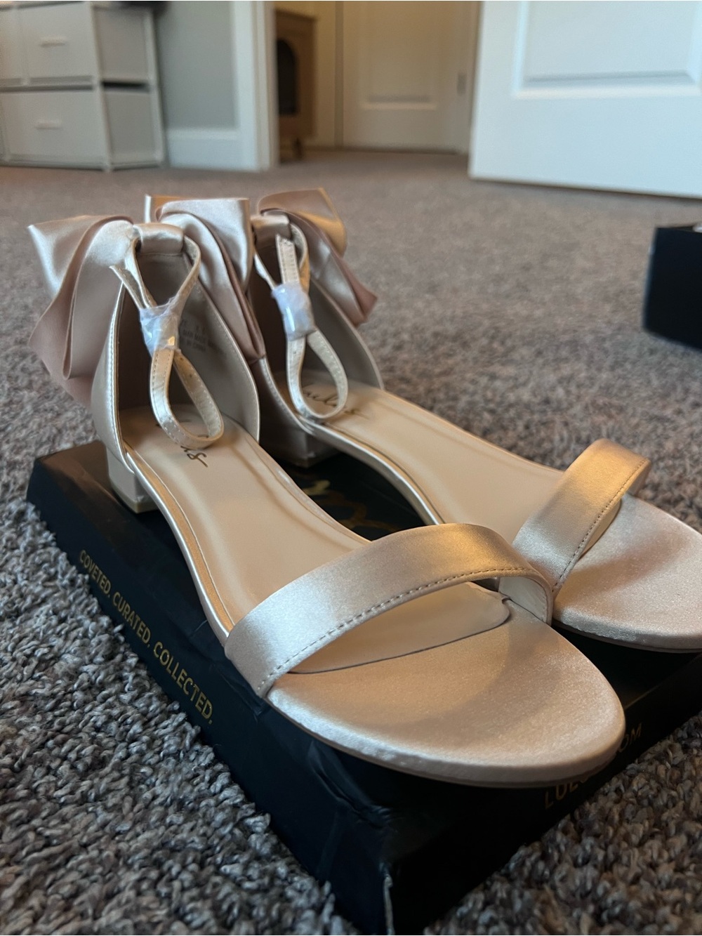 NWT - Lulu's Satin Ankle Tie Sandals in Champagne Pink